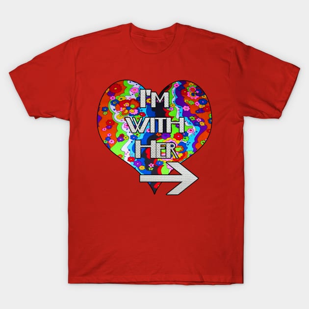 I'm with her retro rainbow matching couple design T-Shirt by artbyomega